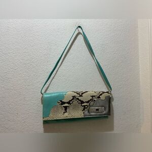 Python Snakeskin Tourquoise Rhinestone Leather purse shoulder clutch wristlet